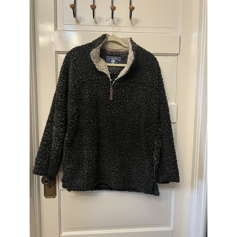Live Oak Brand Womens Charcoal Grey Sherpa Fleece Quarter Zip Pullover Large
